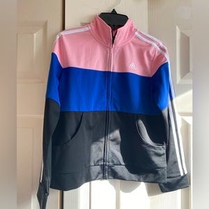 NWOT Girls Adidas Color Blocked Track Jacket Black/Pink/Blue Size L (14)